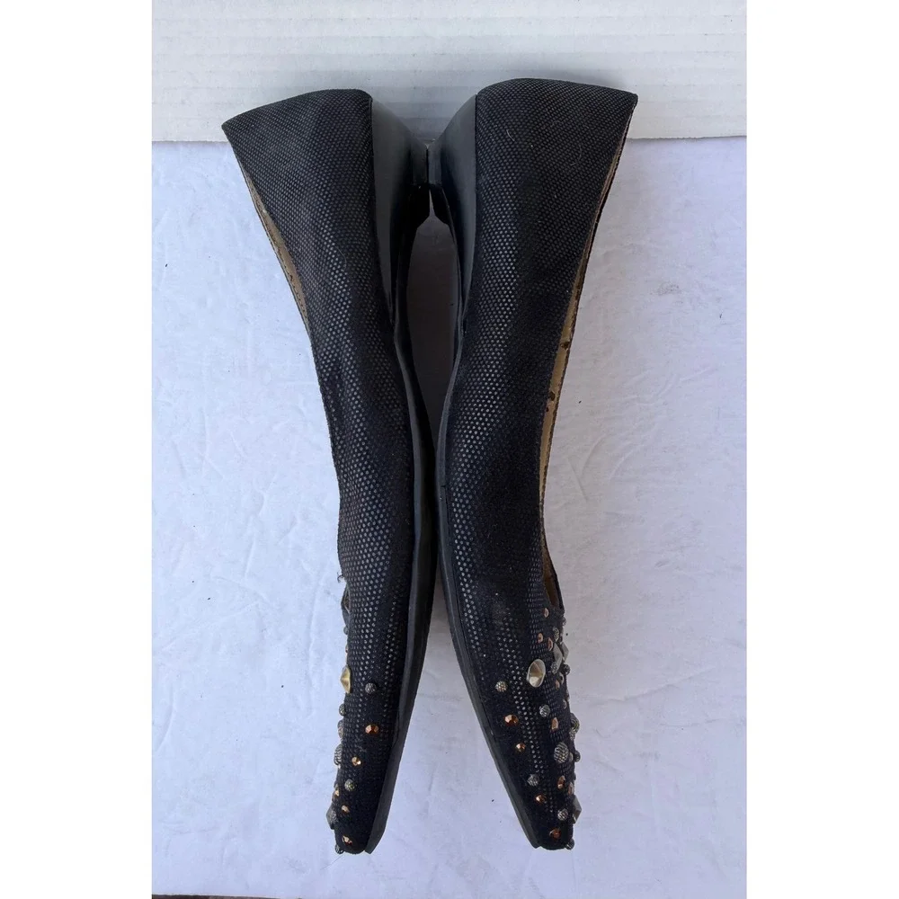 Bandolino Black Studded Pointed Toe Low Wedge Slip On Shoes Sz 8.5M‎